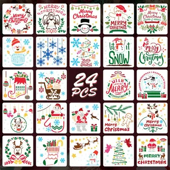 24-Pack (6x6 Palca) Vianočné Blany Maľovanie a Kreslenie Šablóny Šablóny