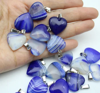 24pcs prírodný kameň modrý pruh onyx agates zmiešané 20 mm srdce prívesky pre kutilov, šperky, takže náhrdelník s príveskom, Príslušenstvo