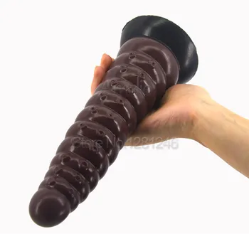 25*5.2 cm Veľké hračky silikónový análny plug sacie sexuálne hračky, šitie farba hnedá čierna obrovský penis dospelých masturbator heliciform dick
