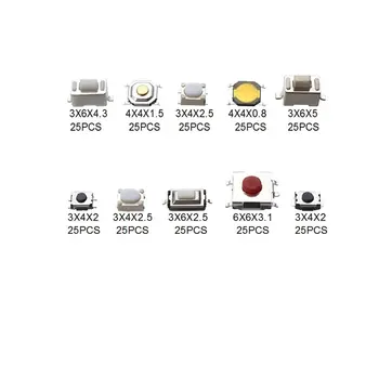 250Pcs 10 Typov Dotykové Tlačidlo Dotknite sa Prepnúť Vzdialené Tlačidlá Tlačidlo Microswitch Dlhú Životnosť Elektrických Spotrebičov