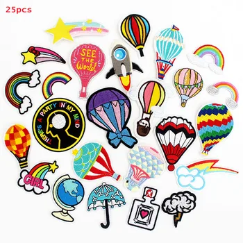 25pcs zmiešané Roztomilý Krásne Škvrny teplovzdušný balón rainbow handričkou Odznak žehlička na pre dievčatá, Deti T-shirt Nálepky DIY príslušenstvo
