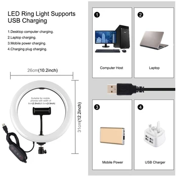 26 cm LED Selfie Krúžok Svetlo Stmievateľné LED Krúžok Lampy, Foto Video Telefón s Fotoaparátom Svetlo Pre Živé Vyplniť Svetla Bluetooth Diaľkové Ovládanie