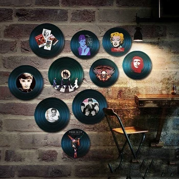 28 CM Americký Kole Ročníka Black Vinyl Bar Kávy Obývacie Steny Prívesok nástenná maľba Domov Dreva Tlač Star Celebrity Maľovanie