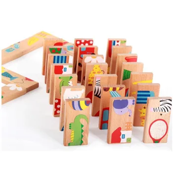 28pcs/set Drevené Domino Blok Cartoon Zvierat Farebné Skladačky Tangram Montessori Vzdelávacie Hračky pre deti Roztomilý Zábavné Hry pre Deti