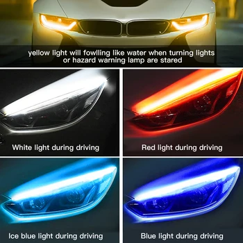 2ks LED DRL Auto Denných prevádzkových Svetlo Flexibilný Nepremokavé Pásy Auto Svetlomety, Biele Zase Signál, Žlté Brzdové Tok Osvetlenie 12V