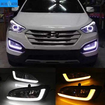 2ks LED Svetlá pre Denné svietenie DRL 12V Hmlové svetlo s žltnú signál Pre Hyundai Santa Fe IX45 2013
