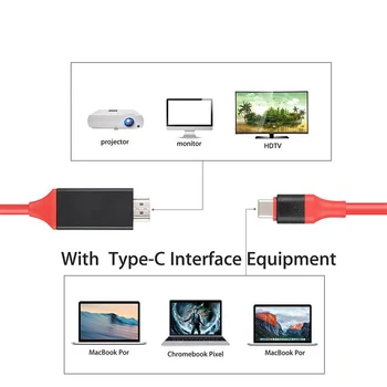 2m Audio Kábel Adaptéra Typ-C Muž na HDTV kompatibilný s HDMI Samec Converter pre MacBook Samsung Galaxy S9/S8/Poznámka 9 Huawei Adaptér
