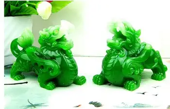 2PC nastaviť Kirin green jade imitácia Pixiu remeselné nábytok, dekorácie pár Kaiguang povodí Kirin cculpture socha