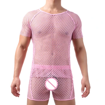 2PC Sexy Bielizeň Nastaviť Mens Oka Undershirts boxerky Gay Transparentné Krátke Tielko Tee Topy Boxershorts Cuecas