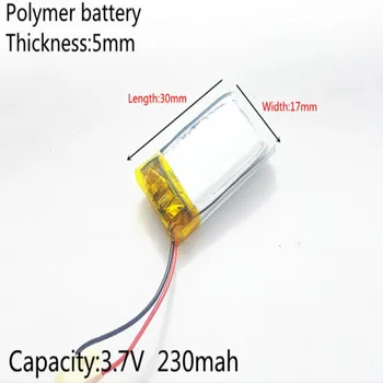 3.7 V, 230mAh 501730 Lítium-Polymérová LiPo Nabíjateľná Batéria ion článkov Pre Mp3 Mp4 Mp5 DIY PAD DVD E-kniha bluetooth headset