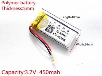 3,7 V 450mAh 502040 Lithium Polymer Li-Po li ion Nabíjateľnú Batériu buniek Pre Mp3 MP4 MP5 GPS, PSP, mobilné bluetooth