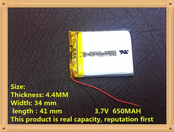 3.7 V,650mAH,[443441] Polymer lithium ion / Li-ion batéria pre MP3,MP4,REPRODUKTOR,bluetooth,GPS,hračky,smart hodinky