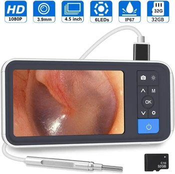 3.9 mm Digitálny Otoscope 4.5 palcový 1080P HD LCD Obrazovky Ucho Rozsah Endoskopu ušného mazu Fotoaparát s 2500mAh Batérie a 32 gb TF Karty