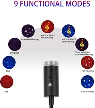 3 Farby, Dekoratívne Lampy USB Auto Strechy Star Nočné Svetlo Aktivované Zvukom S 9 Funkčné Modely ReKeen v Romantickom Auto