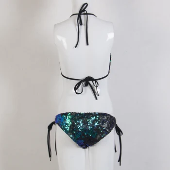 3 Farby Dámy Sequin Push-up Polstrovaná Criss Cross Obväz Bling Bikini Set Ženy Shinning Flitrami Plavky Kúpacie Odevy