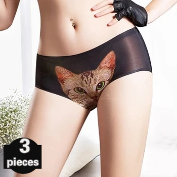 3 ks dámske spodky 3D mačka dámske bezšvové spodky Žena spodky ženy sexy spodnú bielizeň antibakteriálne bielizeň remeň