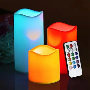 3 KS Flameless Elektrické Sviečky Farebné LED Osvetlenie s Diaľkovým ovládaním pre Svadobných hostín Holiday Home Decor