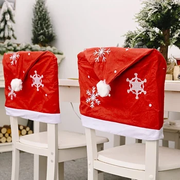 3 Ks Santa Claus Klobúk Stoličky Kryt Domov Jedálenský Snowflake Červená Vianočné Dekorácie
