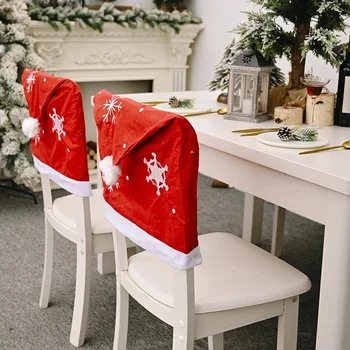 3 Ks Santa Claus Klobúk Stoličky Kryt Domov Jedálenský Snowflake Červená Vianočné Dekorácie