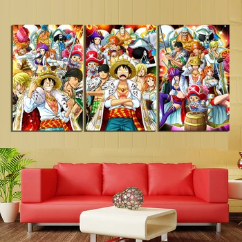 3 Kus Kreslených Obrázkov Slamený Klobúk Pirát z JEDNÉHO KUSU Anime Plagát Plátno Umelecké Dekoratívne Obrazy pre Domova Wall Art