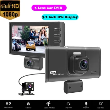 3 Objektív Auta DVR Kamery videokamery Full HD 1080P 170 Stupeň Dash Cam 3.2