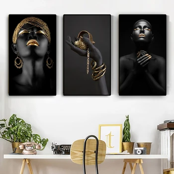 3 Panely, Čierna Ruka Afriky Nahé Contemplator Žena, olejomaľba na Plátne, Plagáty a Tlačí na Steny Umenie Obrázok pre Obývacia Izba