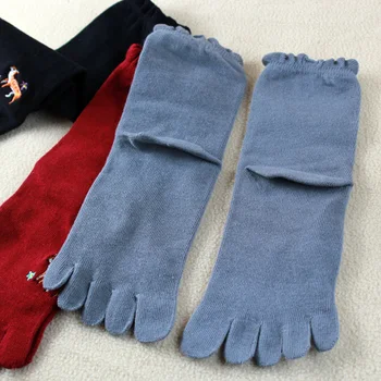 3 Páry Pohodlné Polovice Trubice Bavlna Päť Prstov Ponožky Výšivky Žena Prst Ponožky Vianočné Jeleň Kawaii Ponožky So Samostatnými Prsty