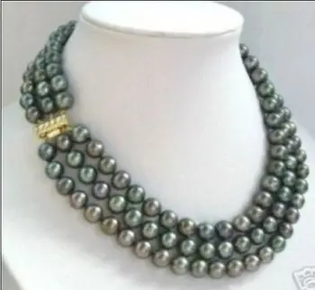 3 riadok 7-8mm prírodné tahitian zelená čierna perlový náhrdelník