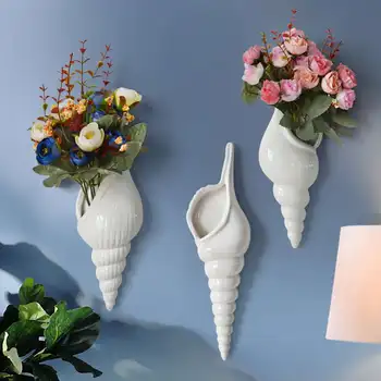 3 TYPY Moderné Biele Keramické Sea Shell Conch Kvetinové Vázy Stene Visí Domova Obývacia Izba Pozadí Steny Zdobená Váza