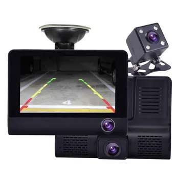 3 V 1 Car DVR 170 Stupeň 1080P HD Dash Cam Duálny Objektív Dashcam S parkovacia Kamera Auta Predné Zadné vo Vnútri Video Rekordér 4 Palca