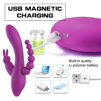 3 v 1 Dildo Rabbit Vibrátor Nepremokavé USB Magnetické Nabíjateľná Análny Klitoris Vibrátor Sexuálne Hračky pre Ženy, Páry Sex Shop