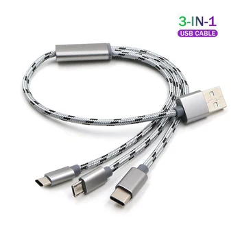 3 v 1 USB Kábel pre Mobilný Telefón, konektor Micro USB Typ C Nabíjací Kábel pre iPhone Nabíjací Kábel Micro USB Nabíjací Kábel