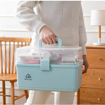 3 Vrstvy Prenosná lekárnička Plastové Drog Multi-Funkčné lekárničky Vysokou Kapacitou protiprachová Rodiny Núdzové Kit Box