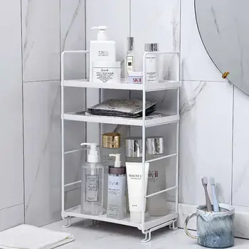3 Vrstvy Železa Kúpeľňa Police Skladovanie Rack Zobraziť Kozmetika Šampón Držiak Nastaviteľný Sprcha Caddy Kuchyňu, Kúpeľňu Organizátor