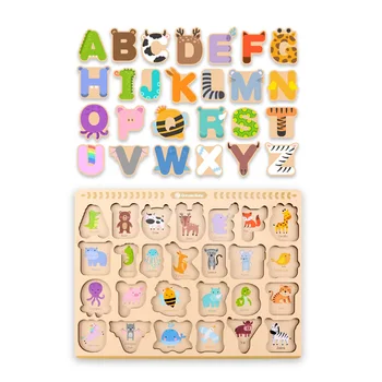 30*20 CM Cartoon 26 Písmen Puzzle, Drevené Hračky, Puzzle Abeceda pre Deti Cartoon Zvierat Rada Deti Vzdelávacie Rozvojové Hračky