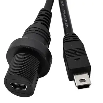30 cm Mini USB 2.0 IP67 Vodotesný Kábel,Mini USB2.0 mužmi IP 67 Vode odolný Panel Mount Zásuvka Predlžovací kábel