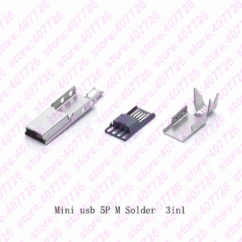 300Sets Mini USB Konektor Samec (3 V 1 )Male Mini USB, Jack 2.0 5PIN Zástrčku S Žehlička Kryt Pre Druhy DIY Spájkovanie