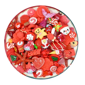 30Pc Zmiešané Vianočné Červená Príslušenstvo Flatback Živice Cabochon Kawaii Candy Srdce Znaky Fit Telefón Dekorácie DIY Scrapbooking