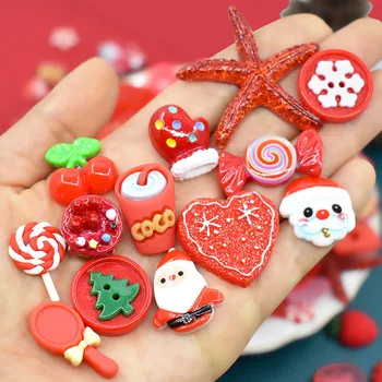 30Pc Zmiešané Vianočné Červená Príslušenstvo Flatback Živice Cabochon Kawaii Candy Srdce Znaky Fit Telefón Dekorácie DIY Scrapbooking