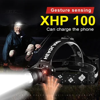 32000Lm Super Svetlé XHP100 LED Svetlomet USB Nabíjateľné Hlavu Baterka Senzor Svetlometu 2 18650 vstavanej Batérie Vedúci Pochodeň