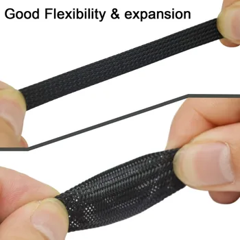 33ft-10 Black 4 6 8 10 12 14 16 mm Opletenie PET Rozšíriteľná Sleeving Vysokou Hustotou Opláštenie Splietané Kábel Rukávy Textílie Kábel