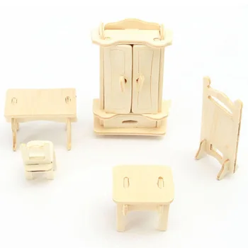 34Pcs/Set 3D Drevené Miniatúrny domček pre bábiky s Nábytkom Model Mini Puzzle, Drevené Hračky Deti Pretent DIY Dom Hračky YH-17