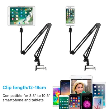 360 Nastaviteľné Posteľ Stojan Tabletu Pre 3,5 až 10.6 Palcový Mobilné Telefóny, Tablety, Lenivý Rameno Posteľ, Stôl Tablet Mount Podporu Pre iPad Mini