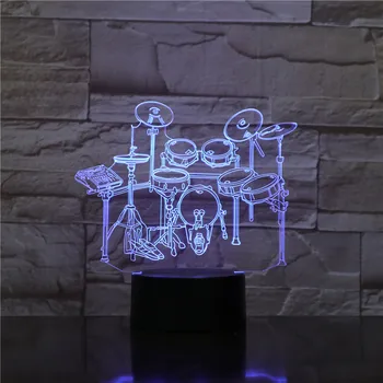 3D-1597 Rocková skupina Bicie súpravu LED Akryl Nočné Svetlo 7 Farieb Dotykový Diaľkové Ovládanie Ilúzie Zmeniť