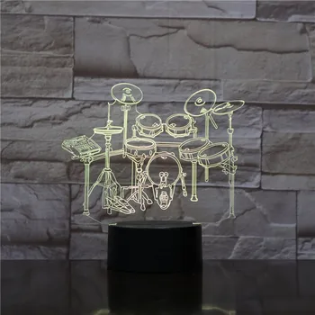 3D-1597 Rocková skupina Bicie súpravu LED Akryl Nočné Svetlo 7 Farieb Dotykový Diaľkové Ovládanie Ilúzie Zmeniť