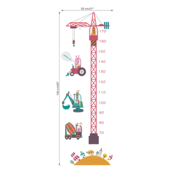 3d animovaný Tower Crane vyrásť Samolepky Zvierat Výška Graf Stenu, Nálepky Škôlky Dekor DIY Umenie Plagátu
