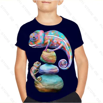 3D Deti T Tričko Harajuku Streetwear Zvierat Vzor Tlače Voľné Tees Deti Lizard Krátky Rukáv Oblečenie Teenager Bežné T-shirt
