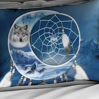 3D Digitálna Tlač Vintage Bohemia Mesiac Dream Catcher Vytie Vlka Kráľ Vlci Sneh na Horských posteľná bielizeň Nastaviť