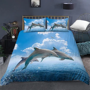 3D Dolphin posteľná bielizeň Nastaviť pre Deti, Dospelých, Spálňa Decor Perinu Kráľ, Kráľovná Veľkosť Tlače Posteľ Nastaviť, domáci Textil, Obliečky 2/3ks