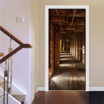 3D drevín Vstup Tvorivé Tapety Dvere Nálepky, Obývacia Izba, Spálňa PVC samolepiace Dvere Plagát nástenná maľba Obtlačky